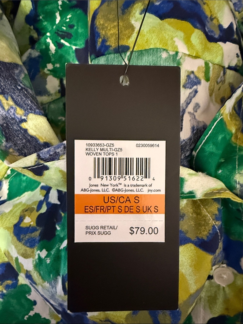 Jones New York Floral Button-Front Shirt in Green, Blue & Yellow - Picture 6 of 7